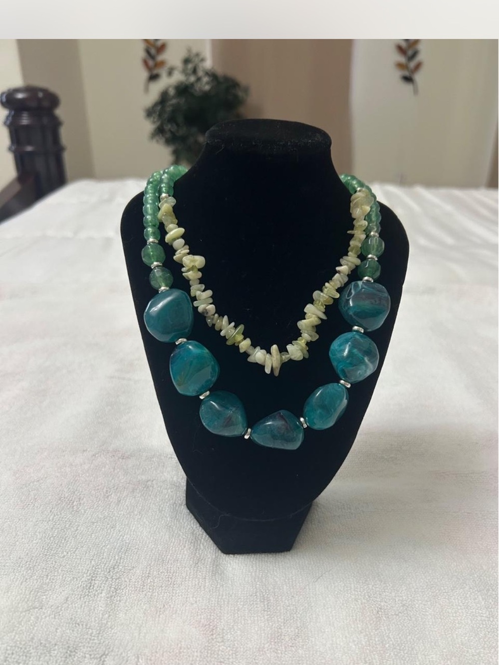 Green Gemstone Layered Necklace - Women Jewelry